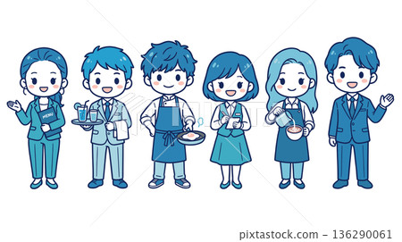 餐廳員工角色設定集 餐廳/咖啡廳客服及烹飪團隊插圖 136290061