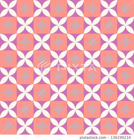 Retro Geometric Seamless Pattern With Floral Shapes Retro Geometric Seamless Pattern With Floral Shapes 136290216
