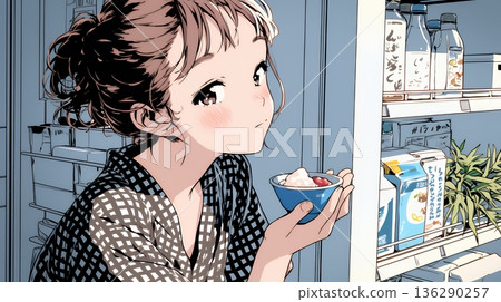 一位年輕女子正在便利商店瀏覽新推出的糖果。 一位年輕女子正在便利商店瀏覽新推出的糖果。 136290257