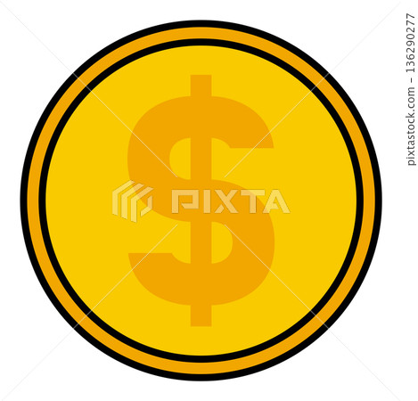 Illustration of a gold coin with a dollar sign ($) Illustration of a gold coin with a dollar sign ($) 136290277