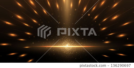 Abstract elegant gold glowing lighting effect sparkle on black background. 136290697