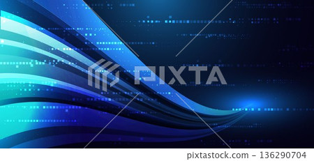 Elegant glowing blue curved rays on dark background. Elegant glowing blue curved rays on dark background. 136290704