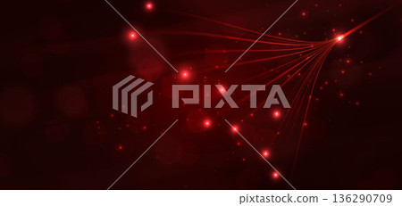 Abstract technology red curve lines on dark background with lighing effect spakling. 136290709