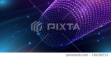 Dotted glowing circles futuristic tech on dark blue background. 136290711