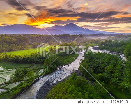 beautiful morning view indonesia panorama landscape beach with beauty color and sky natural light 136291043