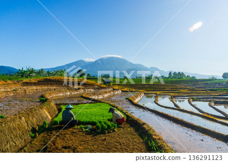 beautiful morning view indonesia panorama landscape beach with beauty color and sky natural light beautiful morning view indonesia panorama landscape beach with beauty color and sky natural light 136291123