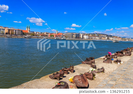 Shoes on the Danube bank - Monument as a memorial of the Jewish victims of the Holocaust during WWII in Budapest, Hungary Shoes on the Danube bank - Monument as a memorial of the Jewish victims of the Holocaust during WWII in Budapest, Hungary 136291255