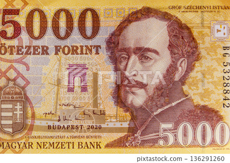 Macro shot of 5000 Hungarian forint bill 136291260