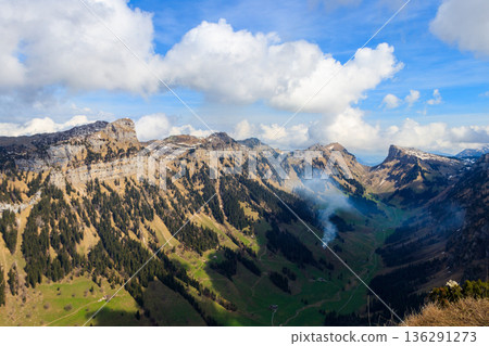 View of Justital (Justi Valley) from Niederhorn mountain in Beatenberg, Switzerland 136291273