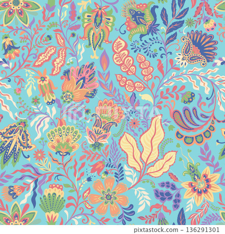 Bright Folk Floral Botanical Garden Pattern 136291301
