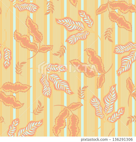 Warm Botanical Leaf Stripe Pattern 136291306