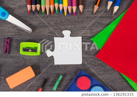 Stationery accessories and school supplies for learning 136291335