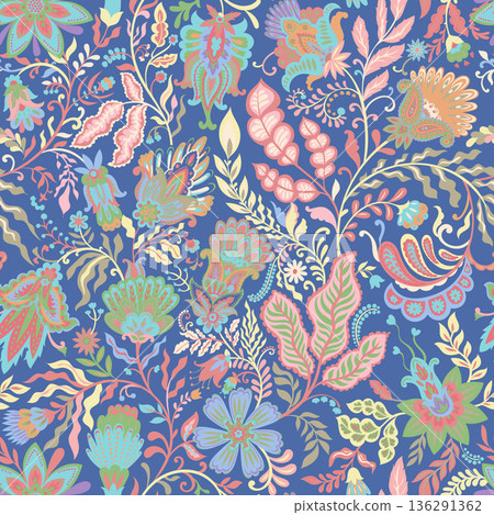Pastel Folk Floral Bouquet Repeat Pattern 136291362
