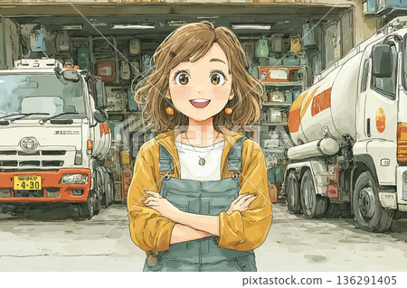女性工作人員正在維護油罐車 | 車輛維護圖片素材 136291405