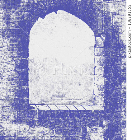 Arched stone window medieval castle illustration vintage Arched stone window medieval castle illustration vintage 136291555