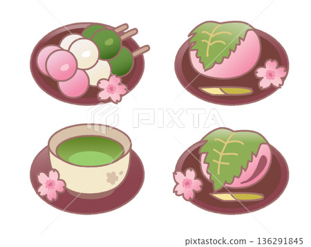 A Japanese sweets set perfect for cherry blossom viewing in spring 136291845