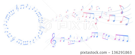 彩色透視樂譜框架插圖、五線譜、背景插圖、音符插圖、休止符和音樂符號 136291863