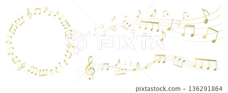 金色透視樂譜框架插圖、五線譜、背景插圖、音符、休止符和音樂符號插圖 136291864