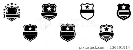 Security Officer Badge Emblems Set with Ribbon and Banner Elements 136291914