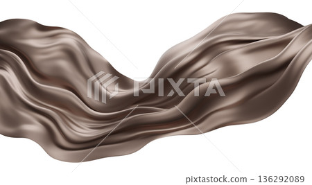Luxury brown beige silk fabric flowing isolated on white background 3D render 136292089