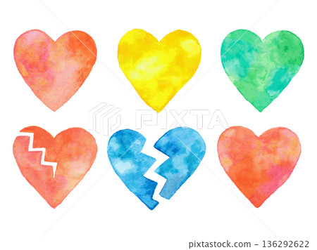 Watercolor colorful heart illustration set 136292622