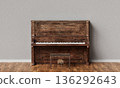 Vintage Wooden Upright Piano with Stool. 3D Rendering. 136292643