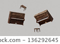Vintage Wooden Upright Piano with Stool. 3D Rendering. 136292645