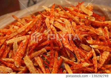 Dried shrimp sold at a dry food store in the west of Des Voeux Road, Hong Kong. Prices vary depending on the place of origin and size. 136292749