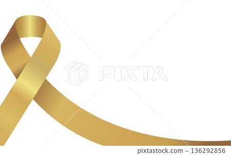 Stylized golden awareness ribbon with a satin metallic texture, curving gracefully from the lower left corner against a stark white background. Aids Awareness Ribbon. Gold Ribbon Isolated. Stylized golden awareness ribbon with a satin metallic texture, curving gracefully from the lower left corner against a stark white background. Aids Awareness Ribbon. Gold Ribbon Isolated. 136292856