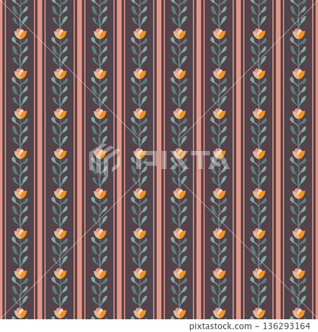 Folk Tulip Stripe Layout Vector Folk Tulip Stripe Layout Vector 136293164