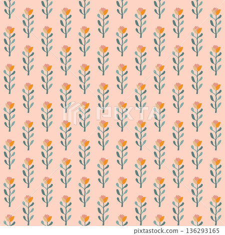 Pastel Tulip Folk Sprigs Vector Pastel Tulip Folk Sprigs Vector 136293165
