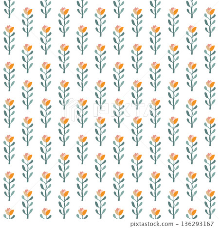 Minimal Folk Tulip Sprigs Vector Minimal Folk Tulip Sprigs Vector 136293167