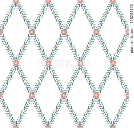 Folk Floral Diamond Trellis Vector Folk Floral Diamond Trellis Vector 136293168