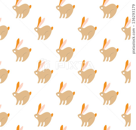 Playful Folk Bunny Scatter Vector 136293179