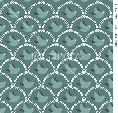 Folk Bird Floral Scallops Vector Folk Bird Floral Scallops Vector 136293181
