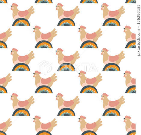 Folk Hen Nursery Motif Vector 136293183