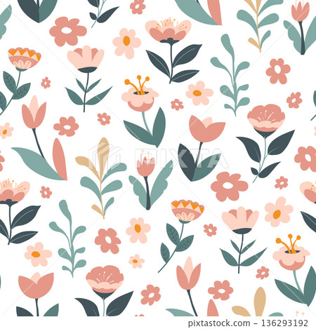 Playful Folk Floral Scatter Vector Playful Folk Floral Scatter Vector 136293192