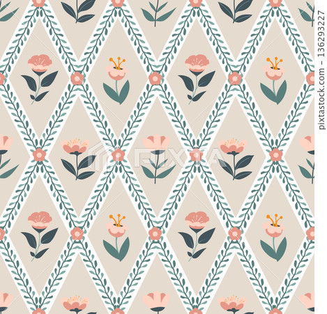 Geometric Folk Floral Lattice Vector Geometric Folk Floral Lattice Vector 136293227