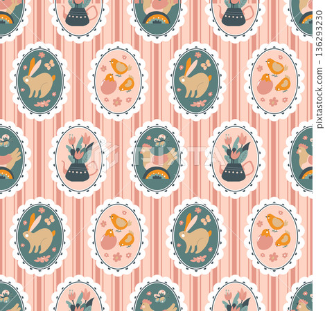 Striped Folk Easter Medallions Vector Striped Folk Easter Medallions Vector 136293230