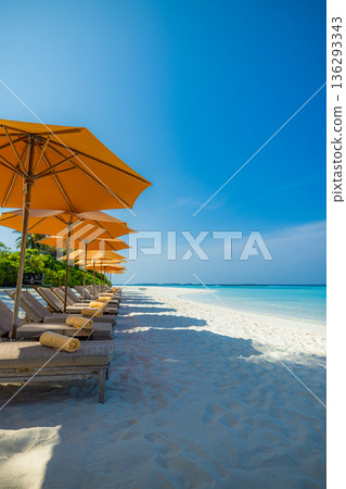 Serene beach resort chairs umbrella ocean view sandy shore stunning exotic location tropical island summer vacation wallpaper background Serene beach resort chairs umbrella ocean view sandy shore stunning exotic location tropical island summer vacation wallpaper background 136293343