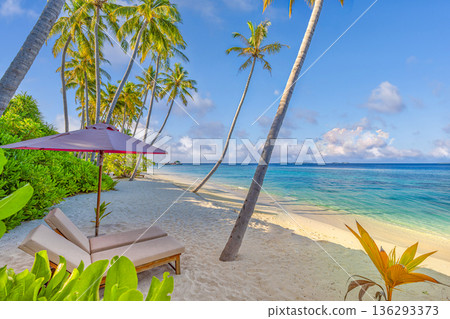 Romantic couple beach landscape luxury honeymoon tropical island travel destination summer vacation wallpaper background Romantic couple beach landscape luxury honeymoon tropical island travel destination summer vacation wallpaper background 136293373