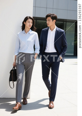Businessmen and women walking outdoors 136293397