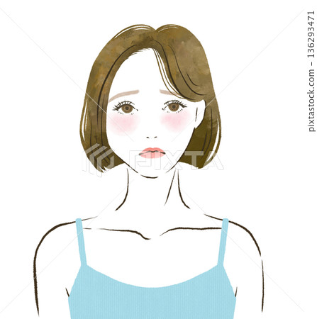 一位表情憂慮的女性上半身插圖 美麗與健康 一位表情憂慮的女性上半身插圖 美麗與健康 136293471