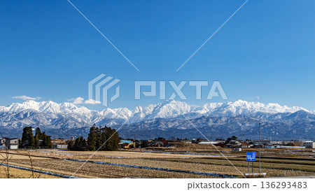 The Tateyama mountain range shining white in winter The Tateyama mountain range shining white in winter 136293483