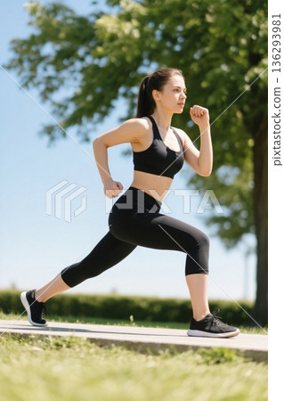 户外女子跑步健身画面 136293981