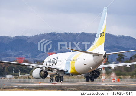 Sendai Airport in winter, airplane taking off, Natori City, Miyagi Prefecture Sendai Airport in winter, airplane taking off, Natori City, Miyagi Prefecture 136294014