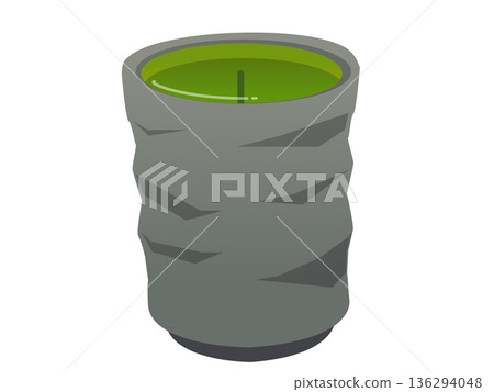 Illustration of a teacup filled with tea, with tea leaves but no steam 136294048