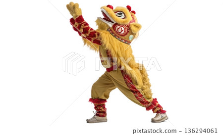 realistic,Lion dance during Chinese New Year. realistic,Lion dance during Chinese New Year. 136294061