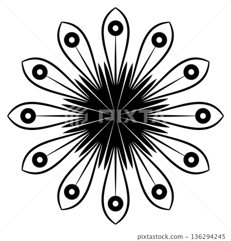 Black flowers. Ornamental round ethnic tattoo Black flowers. Ornamental round ethnic tattoo 136294245