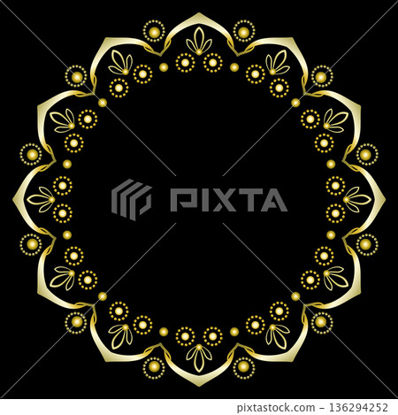 Golden luxury round frame of ethnic round ornament Golden luxury round frame of ethnic round ornament 136294252